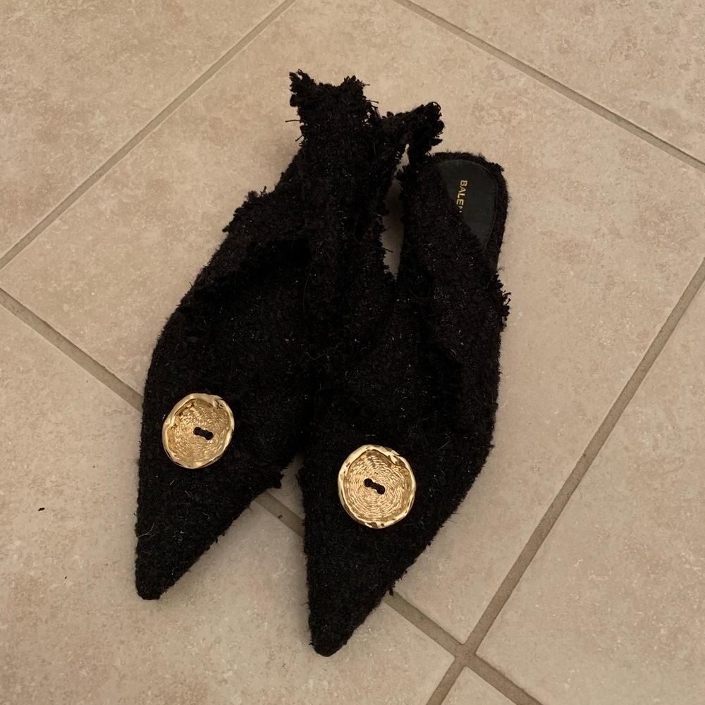 pointed toe tweed sling back flat